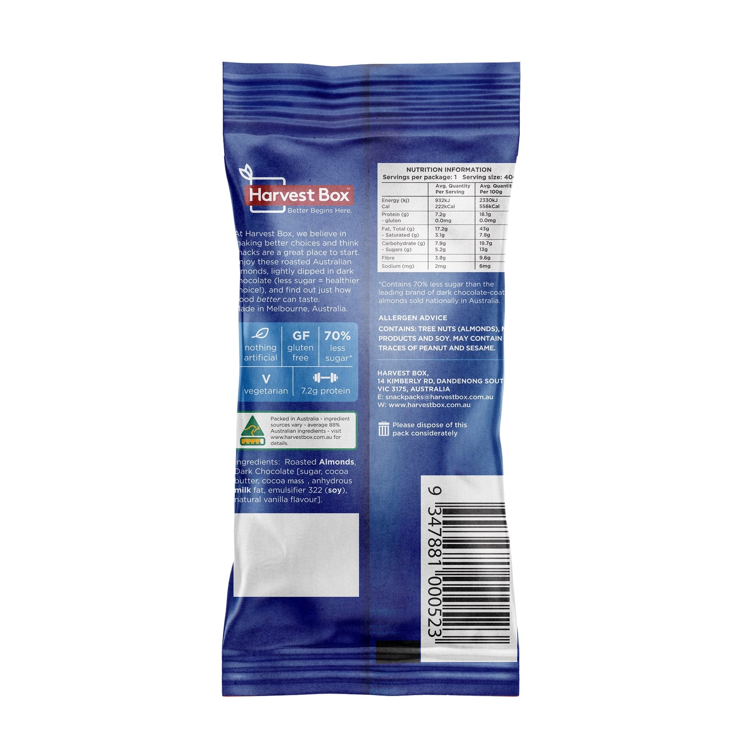 Dark Chocolate Almonds Australian Owned Less Sugar All Natural High Protein